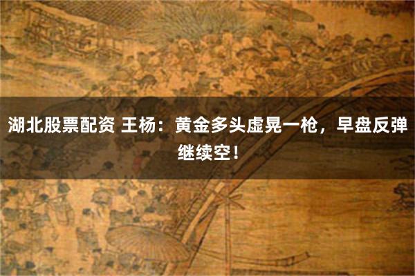 湖北股票配资 王杨：黄金多头虚晃一枪，早盘反弹继续空！