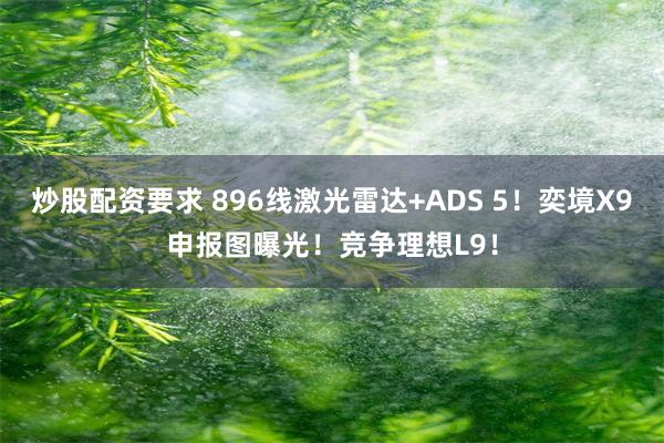 炒股配资要求 896线激光雷达+ADS 5！奕境X9申报图曝光！竞争理想L9！