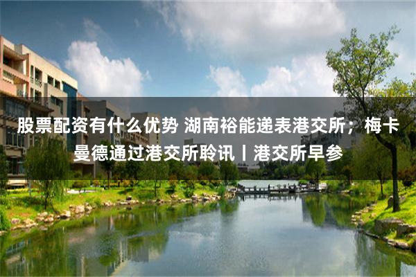 股票配资有什么优势 湖南裕能递表港交所；梅卡曼德通过港交所聆讯丨港交所早参